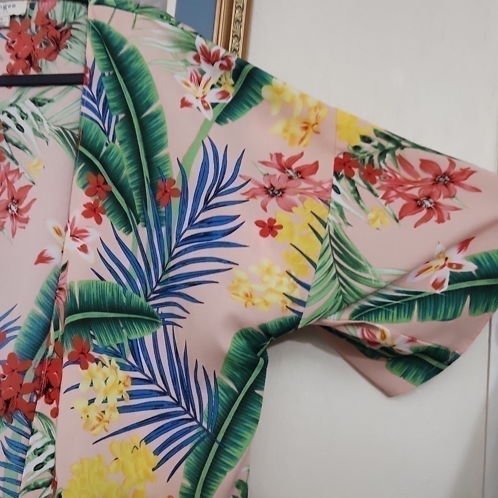 Fits S - large Floral Tropical kimono Coastal Beachy Vacation Lagenlook Bohemian - Picture 6 of 9